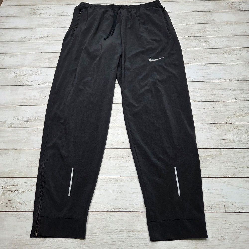 Nike Essential Running Pants Men L Black 885280-010 Dri-FIT Zips Reflective
